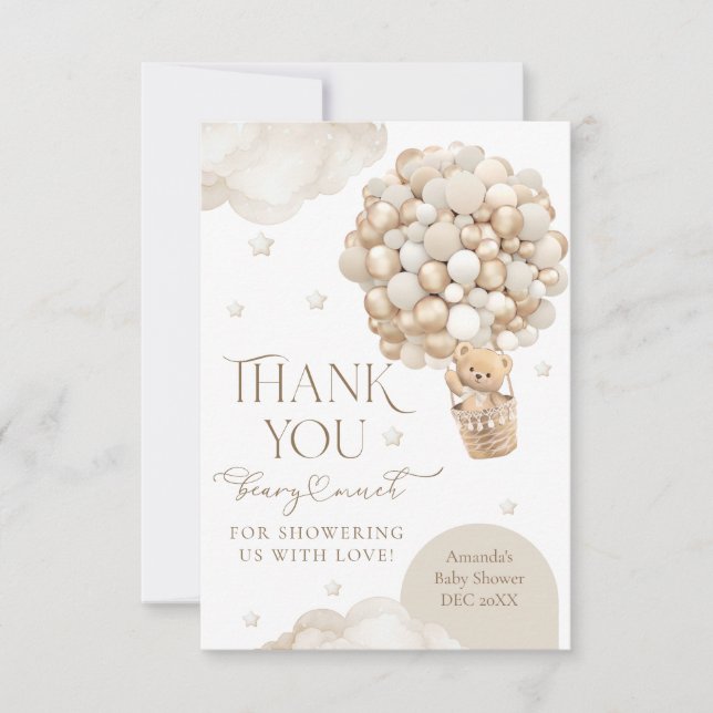 We Can Bearly wait Gender Neutral Baby Shower Thank You Card (Front)