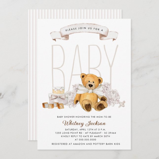 We Can Bearly Wait Gender Neutral Bear Baby Shower Invitation (Front/Back)