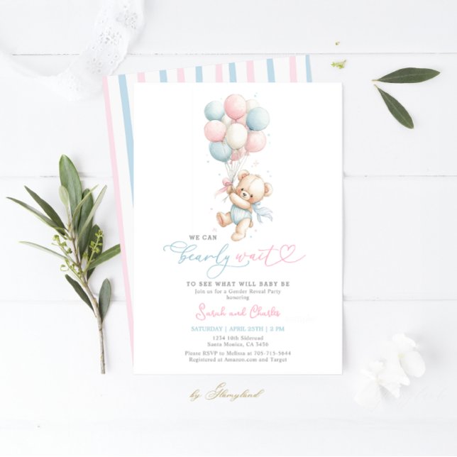 We Can Bearly Wait Gender Reveal Baby Shower  Invitation (Creator Uploaded)
