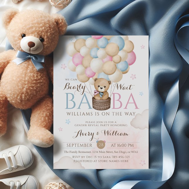 We Can Bearly Wait Gender Reveal Bear Baby Shower  Invitation (Creator Uploaded)