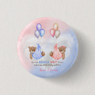 We Can Bearly Wait Gender Reveal Bears Pink Blue 3 Cm Round Badge