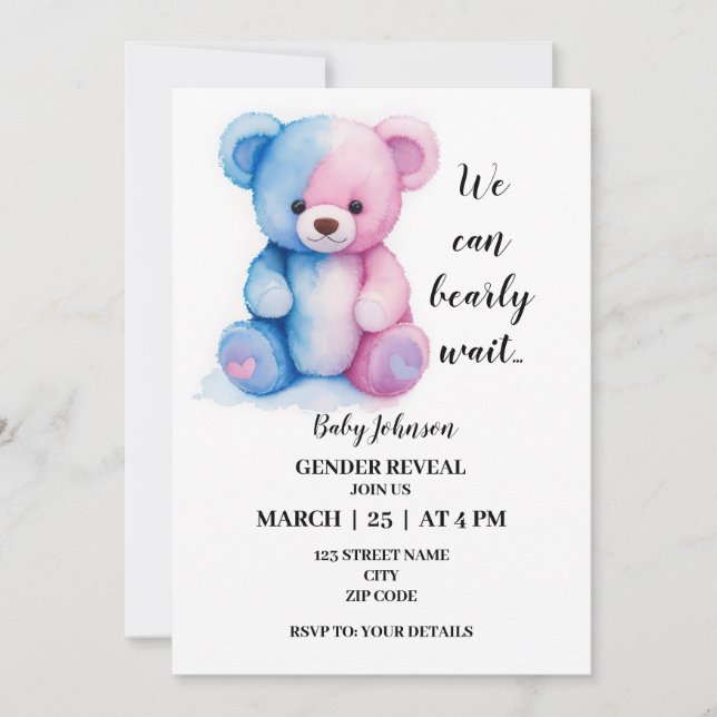 We can bearly wait gender reveal invitation (Front)