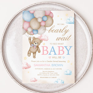 We Can Bearly Wait Gender Reveal  Invitation