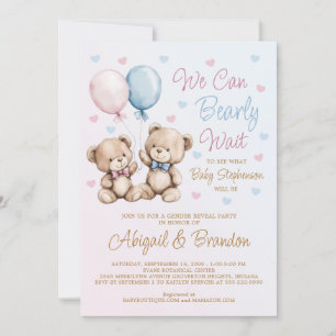 We Can Bearly Wait Gender Reveal Pink Blue Invitation