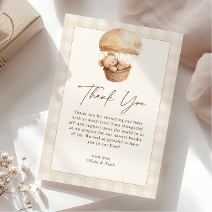 We Can Bearly Wait Gingham Teddy Bear Baby Shower  Thank You Card