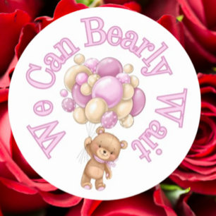 We can bearly wait girl Baby Shower  Classic Round Sticker