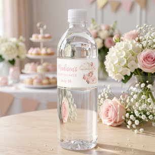 We Can Bearly Wait Girl Baby Shower Drinks Water Bottle Label