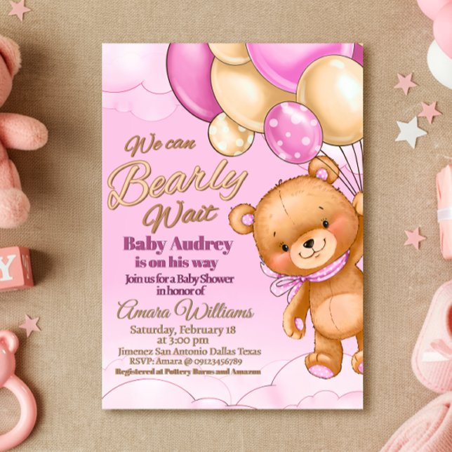 We Can Bearly Wait - Girl Baby Shower Invitation (We Can Bearly Wait - Girl Baby Shower Invitation)