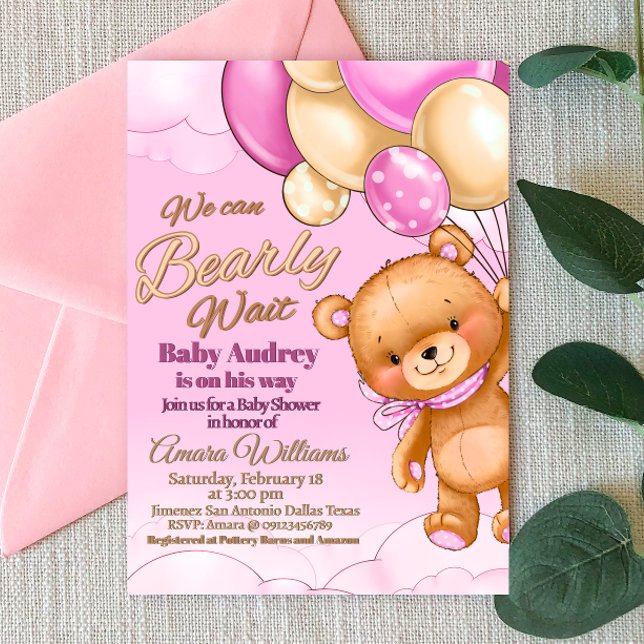 We Can Bearly Wait - Girl Baby Shower Invitation (We Can Bearly Wait - Girl Baby Shower Invitation)