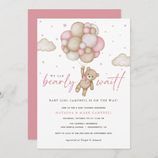 We Can Bearly Wait Girl Baby Shower Invitation