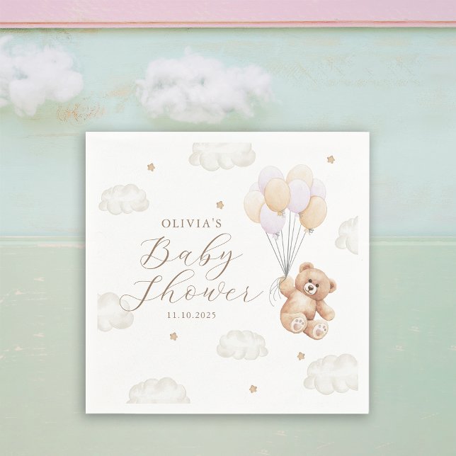 We Can Bearly Wait Girl Baby Shower Napkin (Creator Uploaded)