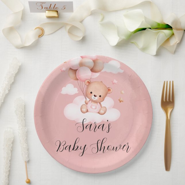 We Can Bearly Wait Girl Baby Shower  Paper Plate (Wedding)