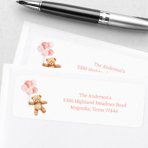We Can Bearly Wait Girl Baby Shower Return Address Label