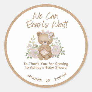We Can Bearly Wait Girl Baby Shower Thank You Classic Round Sticker