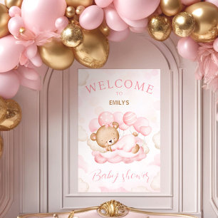 We Can Bearly Wait Girl Baby shower welcome sign