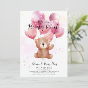 We Can Bearly Wait Girl Teddy Bear Baby Shower Invitation