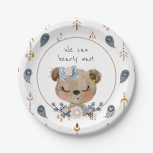 We Can Bearly Wait Girl Teddy Bear Baby Shower Paper Plate
