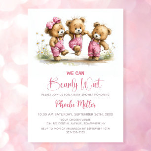 We Can Bearly Wait Girl Teddy Bears Baby Shower Invitation