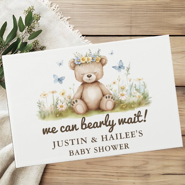 We Can Bearly Wait Girly Wildflower Baby Shower Guest Book (Creator Uploaded)
