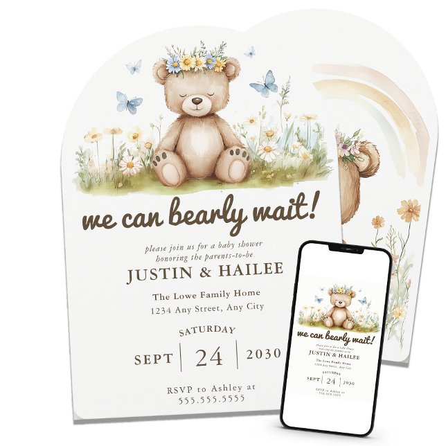 We Can Bearly Wait Girly Wildflower Baby Shower Invitation (Creator Uploaded)