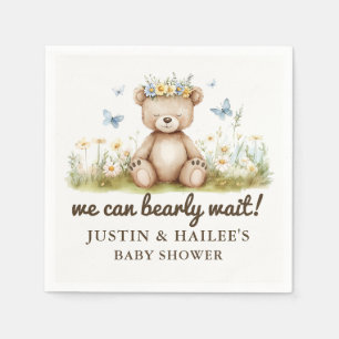 We Can Bearly Wait Girly Wildflower Baby Shower Napkin