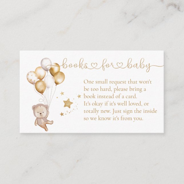 We Can Bearly Wait Gold Balloons Bear Book Request Enclosure Card (Front)