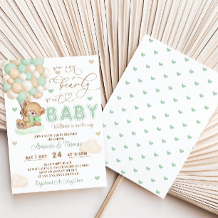 We Can Bearly Wait Green Baby Shower Invitation