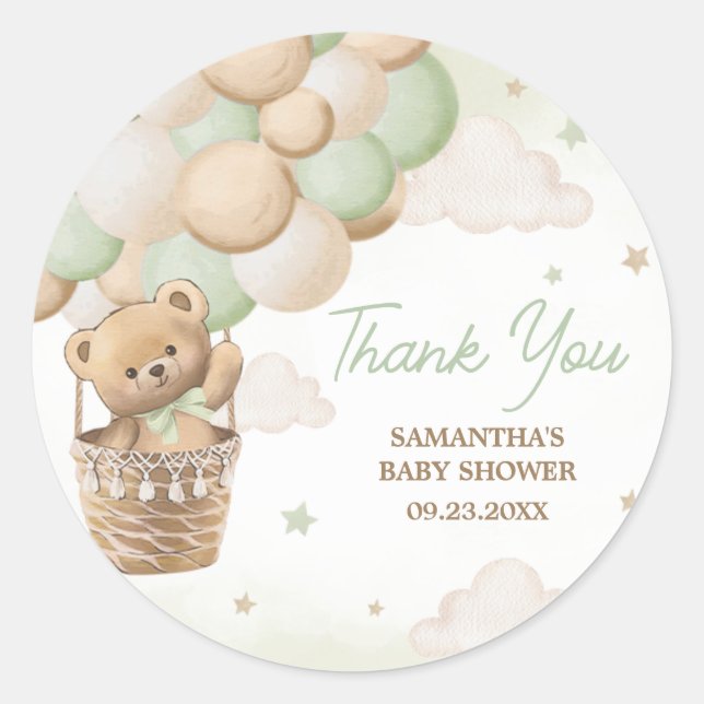 We Can Bearly Wait Green Bear Baby Shower Classic Round Sticker (Front)