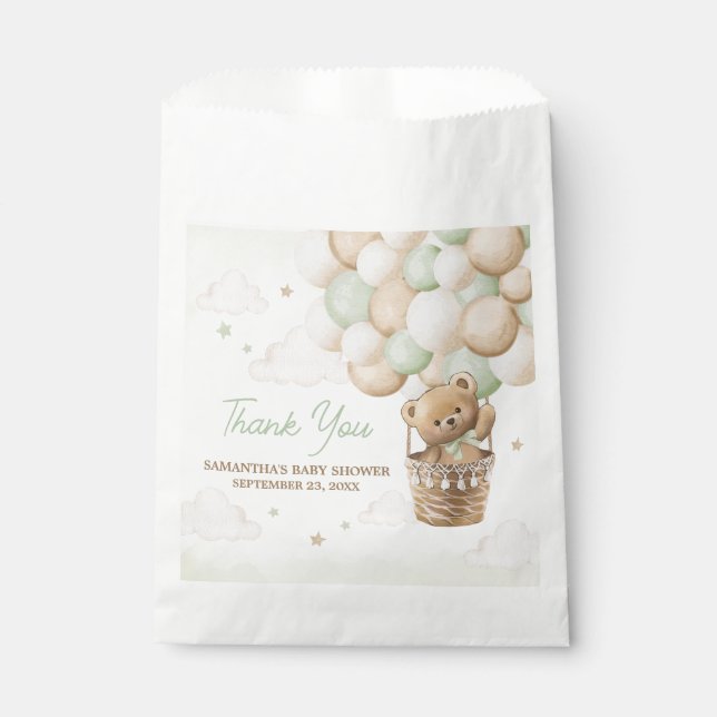 We Can Bearly Wait Green Bear Baby Shower Favour Bag (Front)