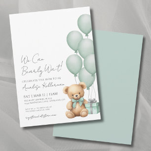 We Can Bearly Wait Green Bear Baby Shower Invitation