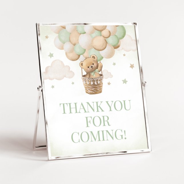 We Can Bearly Wait Green Bear Thank you for Coming Poster (Boho Green Teddy Bear Baby Shower Thank you for Coming Sign)