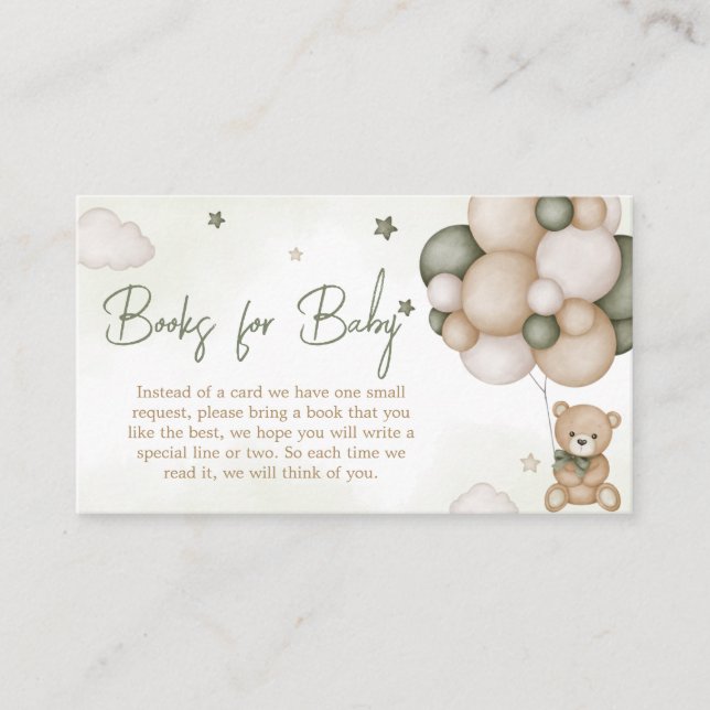 We Can Bearly Wait Green Boho Books for Baby Enclosure Card (Front)