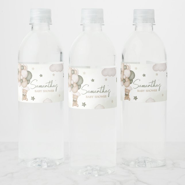 We Can Bearly Wait Green Boho  Water Bottle Label (Bottles)