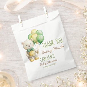 We can bearly wait green teddy bear baby shower favour bag