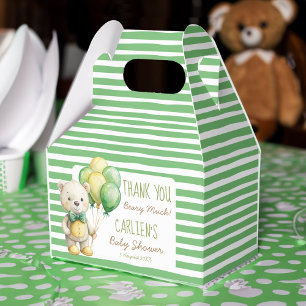 We can bearly wait green teddy bear baby shower favour box