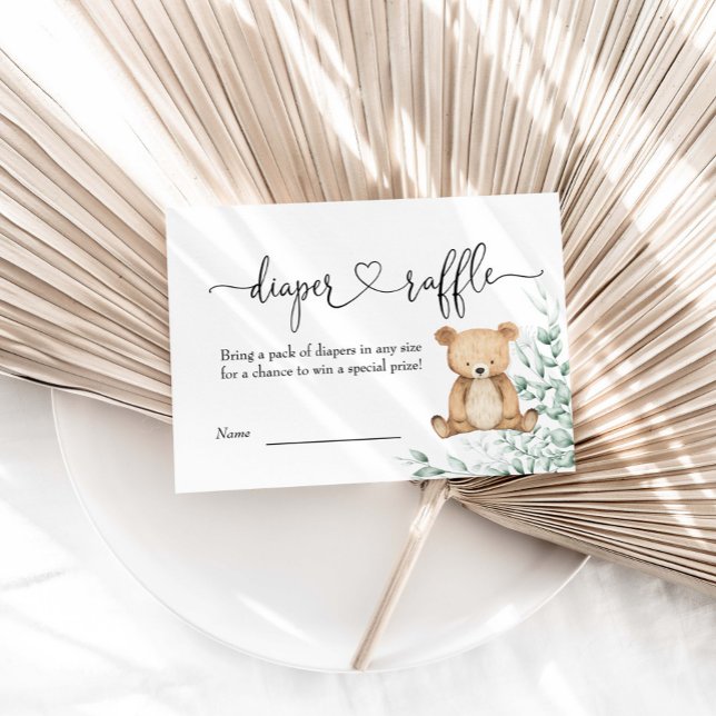 We Can Bearly Wait Greenery Bear Diaper Raffle  Enclosure Card (Creator Uploaded)