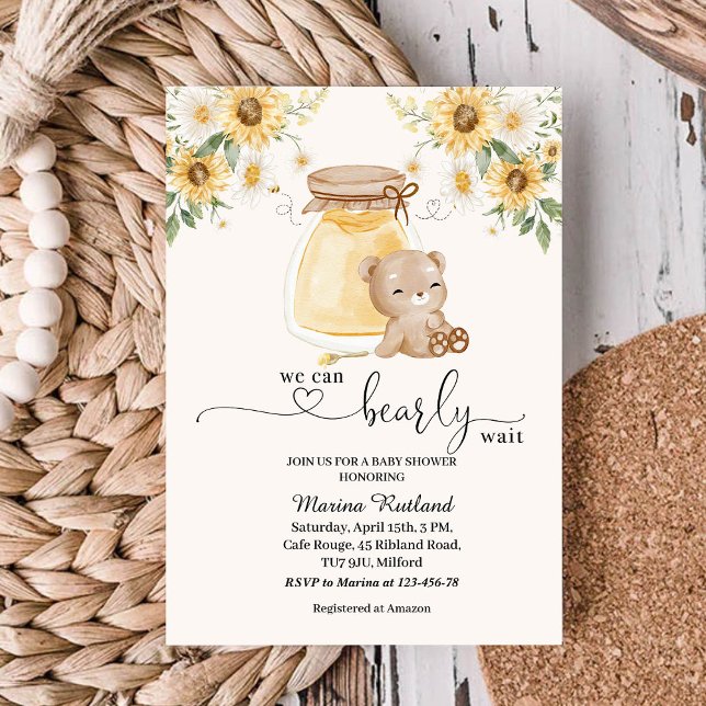 We Can Bearly Wait Honey Bear Baby Shower Invitation (Creator Uploaded)