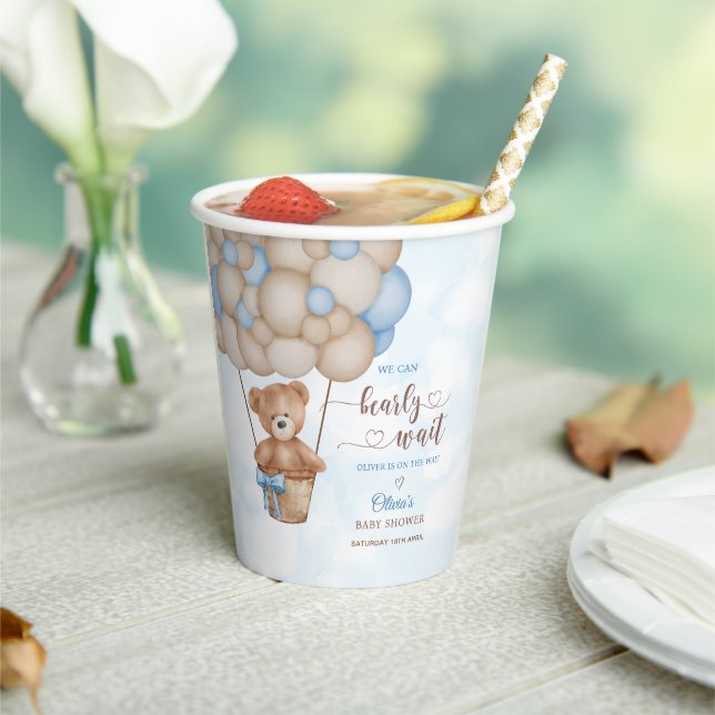 We Can Bearly Wait Hot Air Balloon Baby Shower Paper Cups (Insitu)
