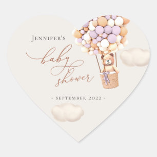 We Can Bearly Wait Lavender Baby Shower Heart Sticker