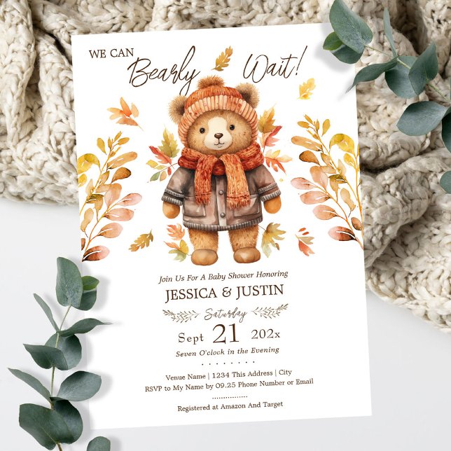 We Can Bearly Wait Leaves Baby Shower Invitation (Creator Uploaded)