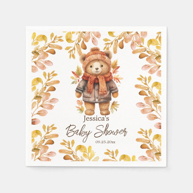 We Can Bearly Wait Leaves Baby Shower  Napkin (Front)