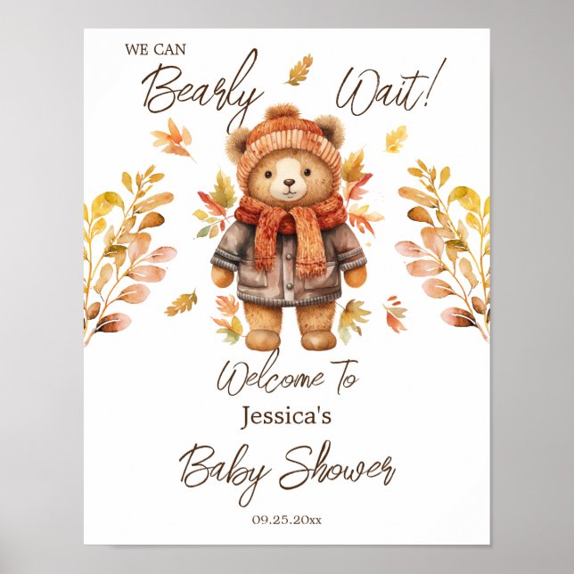 We Can Bearly Wait Leaves Baby Shower  Poster (Front)
