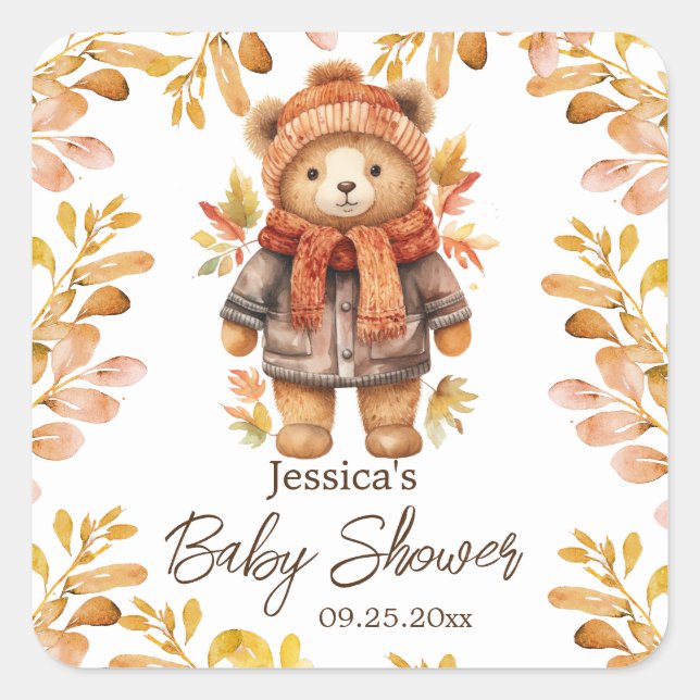 We Can Bearly Wait Leaves Baby Shower  Square Sticker (Front)
