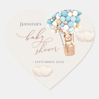 We Can Bearly Wait Light Blue Baby Shower Heart Sticker
