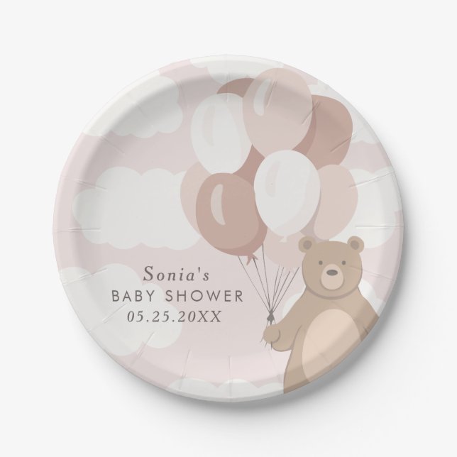 We Can Bearly Wait | Light Pink Girls Baby Shower Paper Plate (Front)