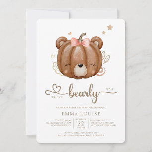 We Can Bearly Wait Little Pumpkin Baby Girl  Invitation