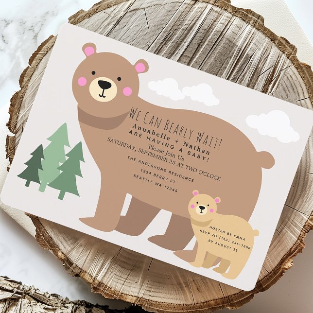 We Can Bearly Wait Mama Bear Baby shower Invitatio Invitation (Creator Uploaded)