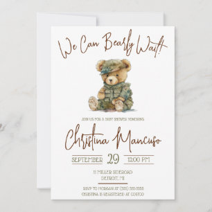 We Can Bearly Wait Military Teddy Bear Baby Shower Invitation