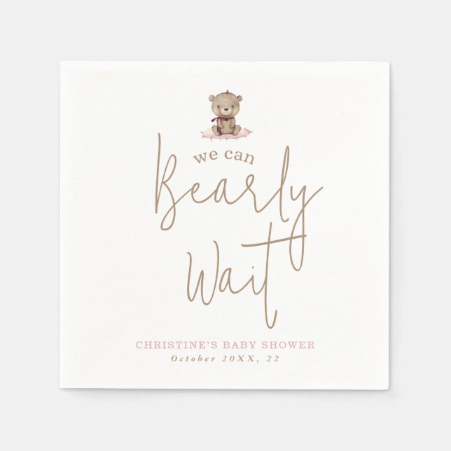  We Can Bearly Wait Minimalist Baby Shower Napkins (Front)
