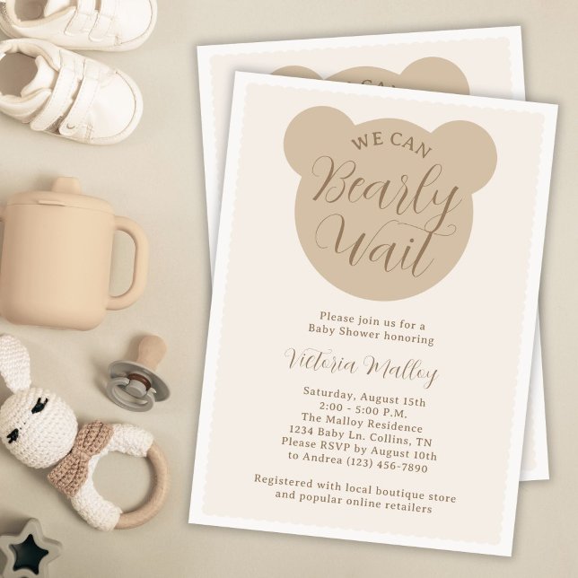 We Can Bearly Wait Minimalist Neutral Baby Shower Invitation (Creator Uploaded)